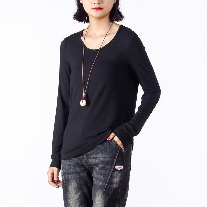 Solid Black Long Sleeve Women Basic T-shirt