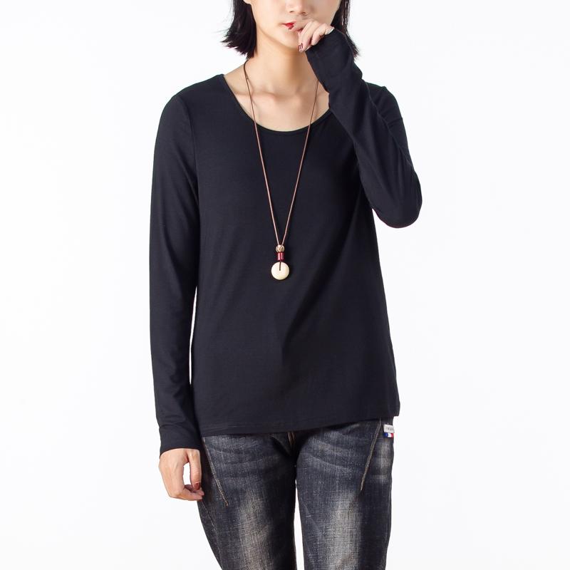 Solid Black Long Sleeve Women Basic T-shirt
