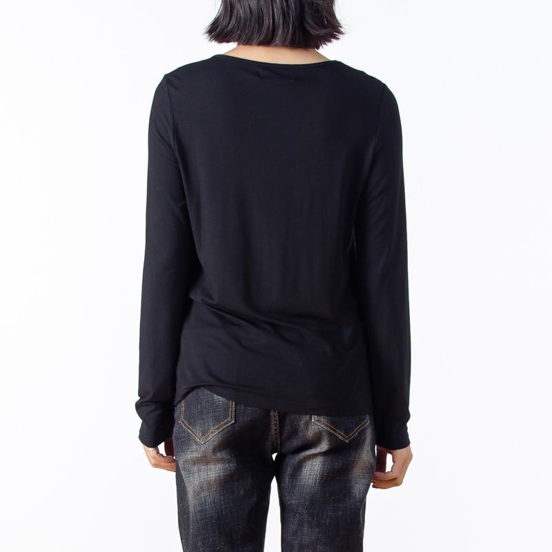 Solid Black Long Sleeve Women Basic T-shirt