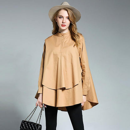 Solid Cascading Ruffle Plus Size Shirt