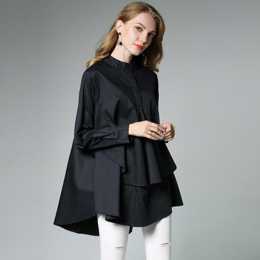 Solid Cascading Ruffle Plus Size Shirt