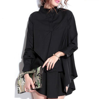 Solid Cascading Ruffle Plus Size Shirt