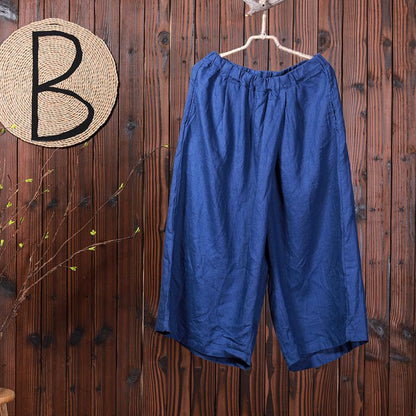 Solid Casual Cotton Wide Leg Pants