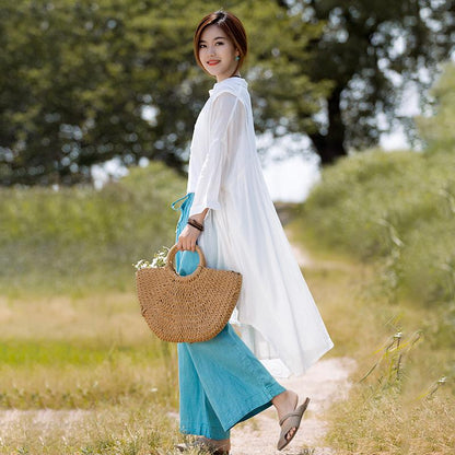 Solid Casual Polo Collar Irregular Blouse