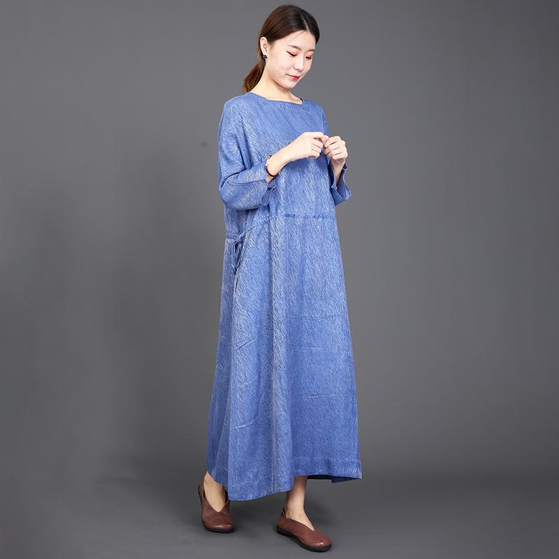 Solid Color Adjustable Waist Casual Loose Dress