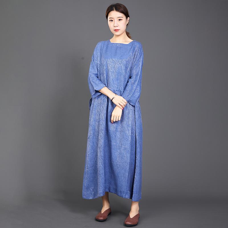 Solid Color Adjustable Waist Casual Loose Dress