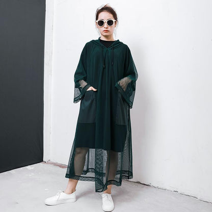 Solid Color Big Pockets Drawstring Dress