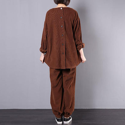 Solid Color Corduroy Two Piece Suit