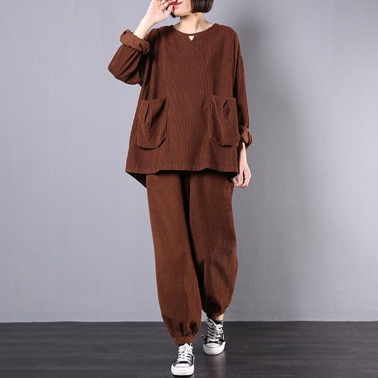 Solid Color Corduroy Two Piece Suit