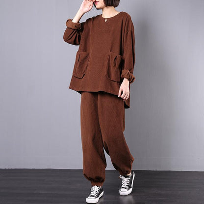 Solid Color Corduroy Two Piece Suit