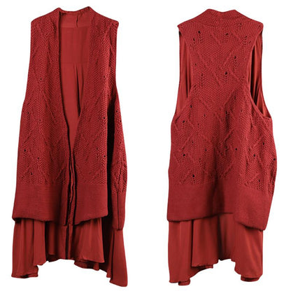 Solid Color Double Layer Knit Waistcoat