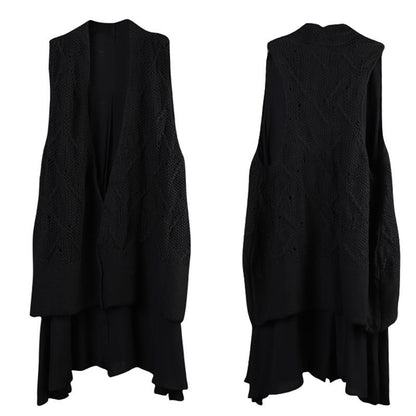 Solid Color Double Layer Knit Waistcoat