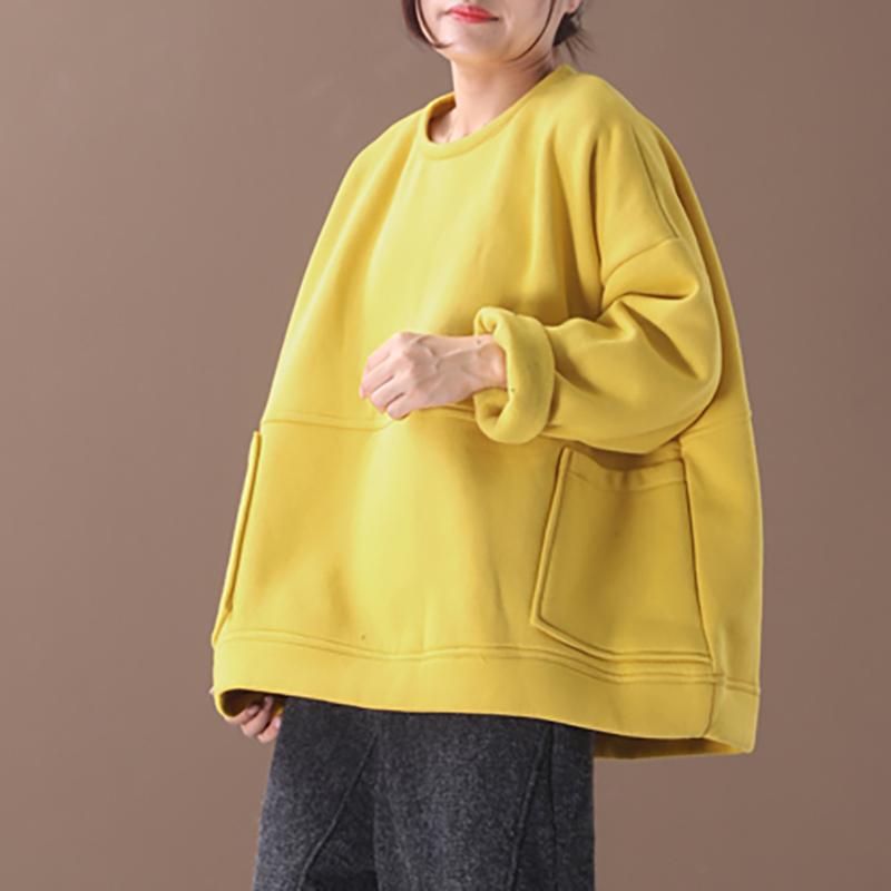 Solid Color Double Pockets Thick Warm Sweatshirt
