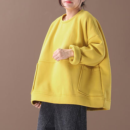 Solid Color Double Pockets Thick Warm Sweatshirt