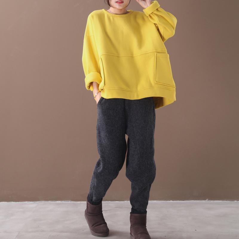 Solid Color Double Pockets Thick Warm Sweatshirt