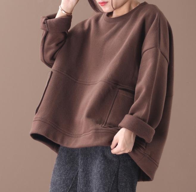 Solid Color Double Pockets Thick Warm Sweatshirt