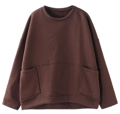 Solid Color Double Pockets Thick Warm Sweatshirt