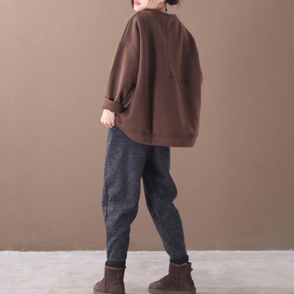Solid Color Double Pockets Thick Warm Sweatshirt