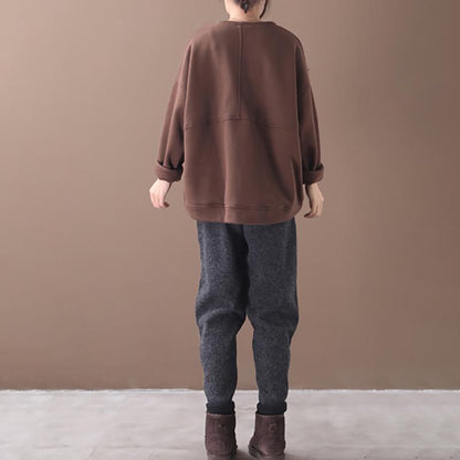 Solid Color Double Pockets Thick Warm Sweatshirt