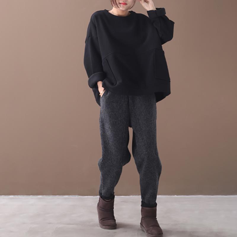Solid Color Double Pockets Thick Warm Sweatshirt