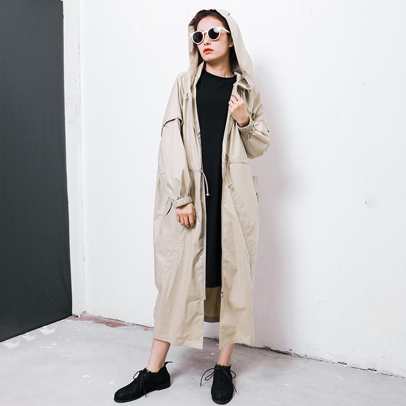 Solid Color Drawstring Pockets Trench Coat