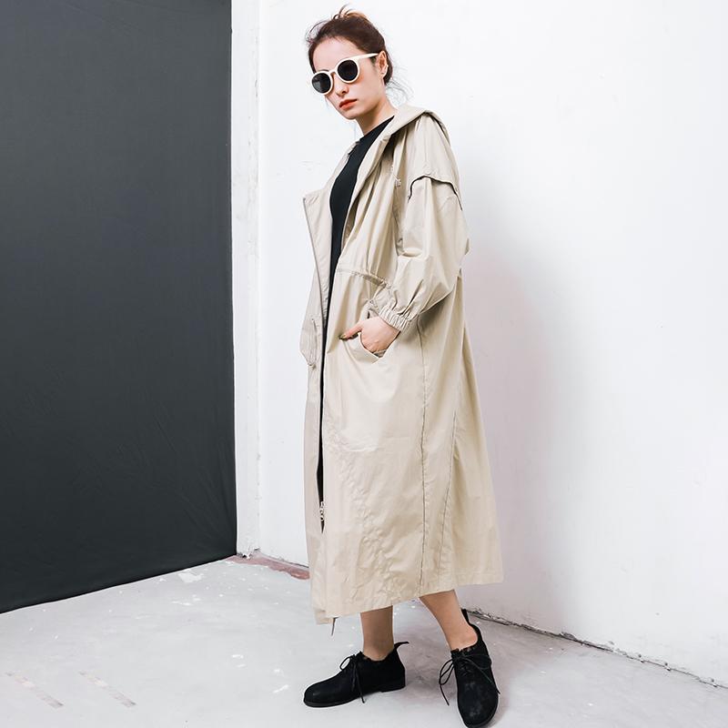 Solid Color Drawstring Pockets Trench Coat
