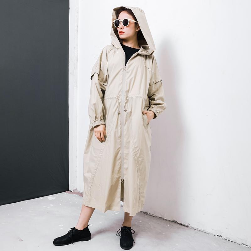 Solid Color Drawstring Pockets Trench Coat