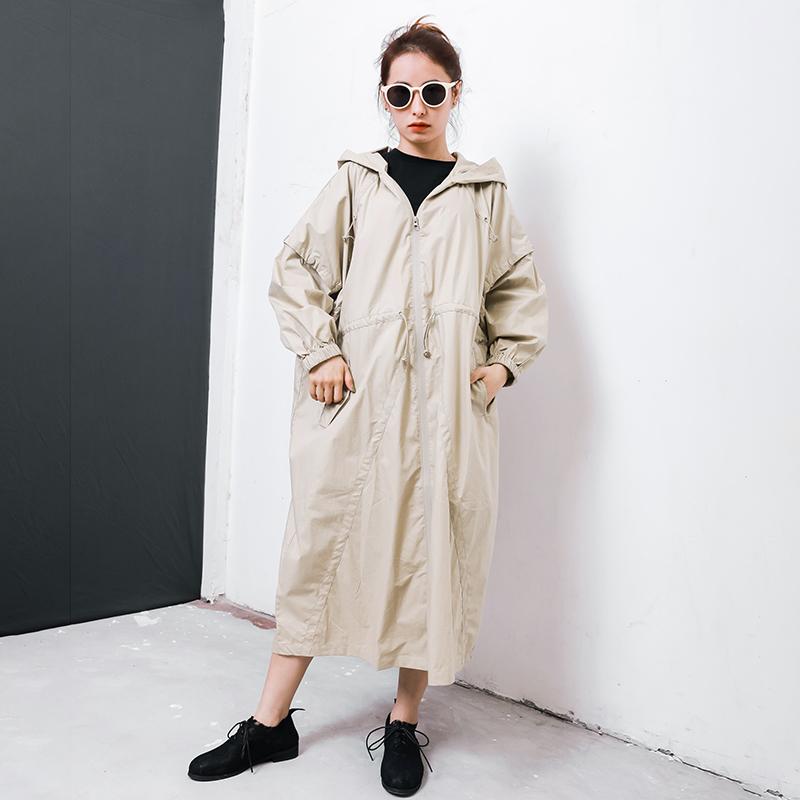 Solid Color Drawstring Pockets Trench Coat