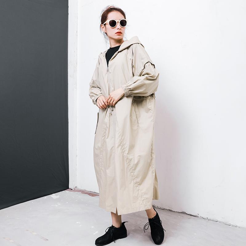Solid Color Drawstring Pockets Trench Coat