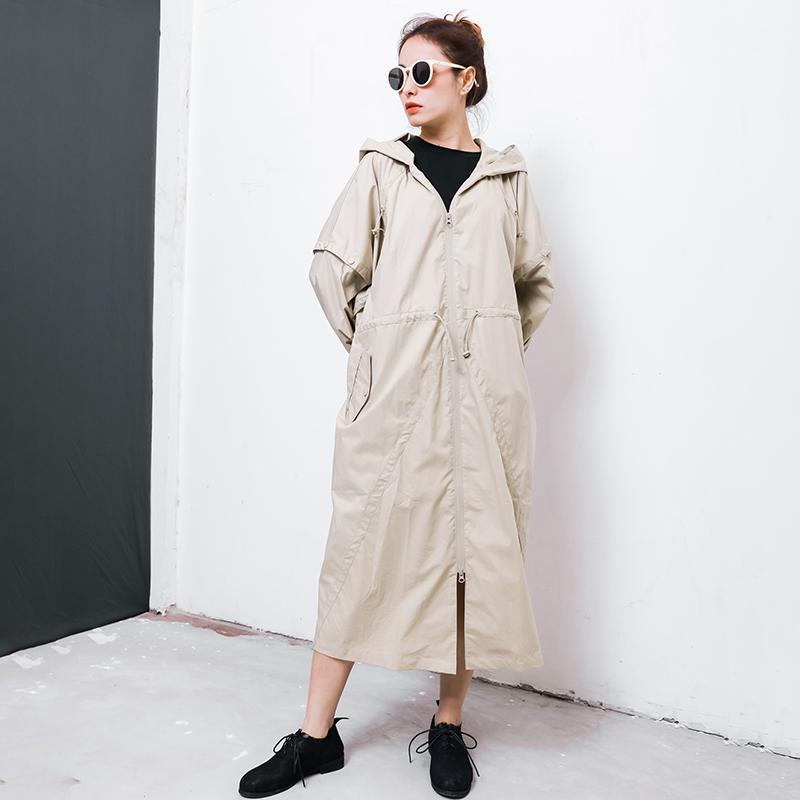 Solid Color Drawstring Pockets Trench Coat