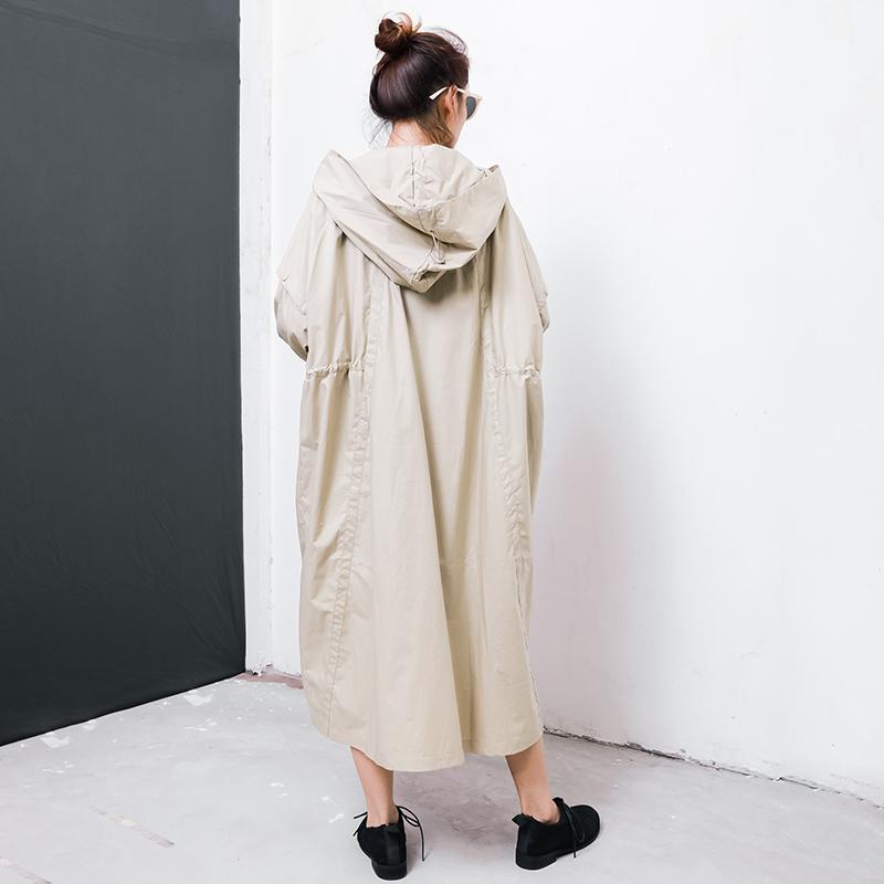 Solid Color Drawstring Pockets Trench Coat