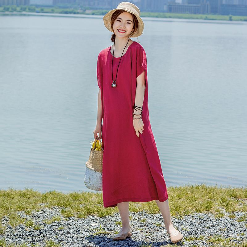 Solid Color Elegant Loose Dress With Belt