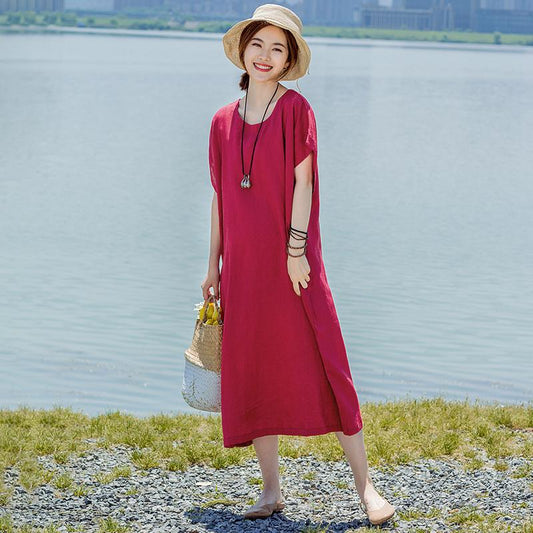 Solid Color Elegant Loose Dress With Belt