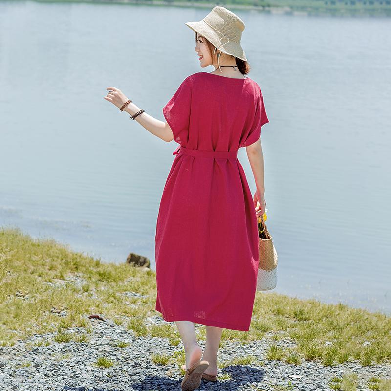 Solid Color Elegant Loose Dress With Belt