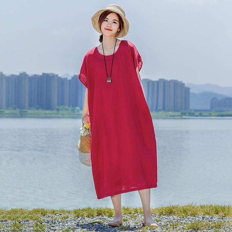 Solid Color Elegant Loose Dress With Belt