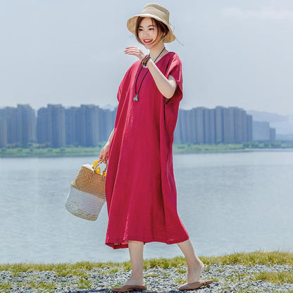 Solid Color Elegant Loose Dress With Belt