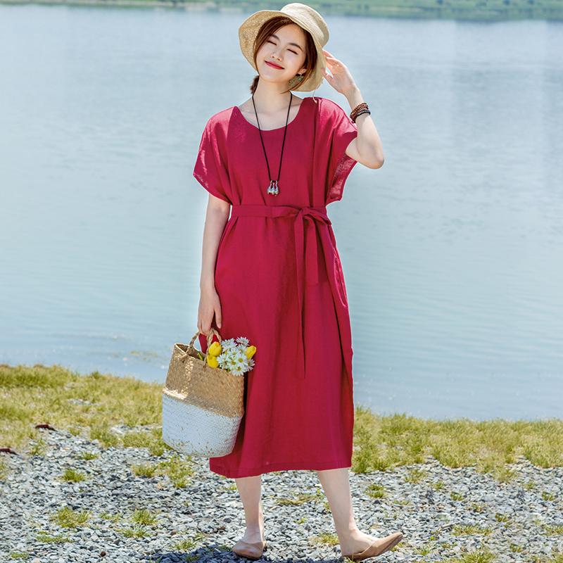 Solid Color Elegant Loose Dress With Belt
