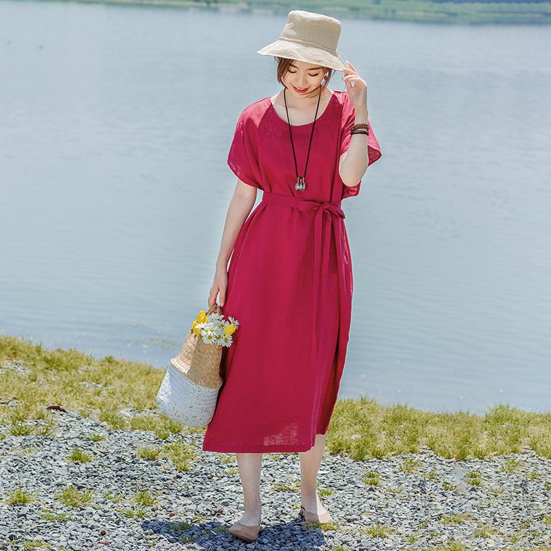 Solid Color Elegant Loose Dress With Belt