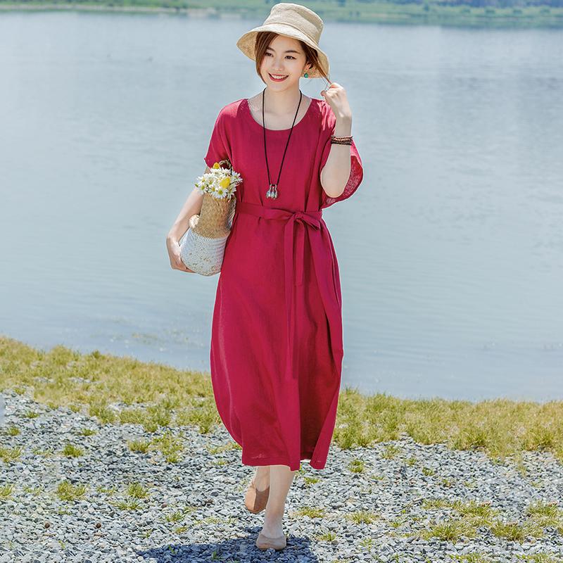 Solid Color Elegant Loose Dress With Belt