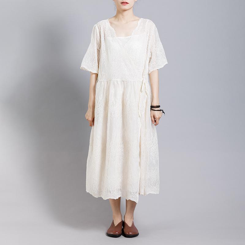 Solid Color Embroidery Casual Dress With Lining