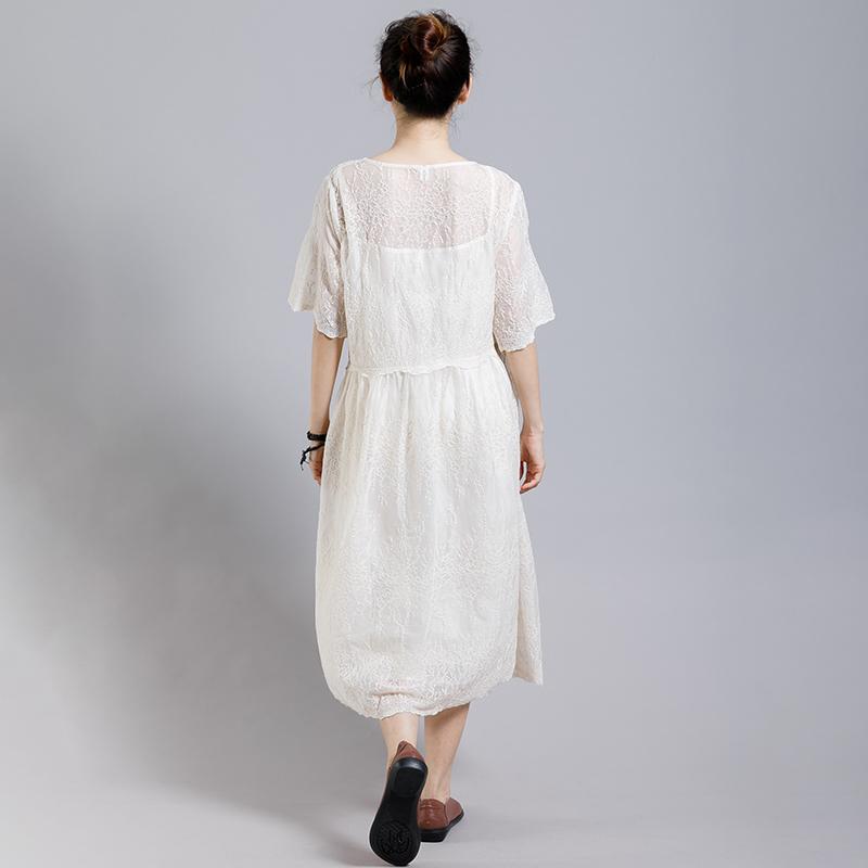 Solid Color Embroidery Casual Dress With Lining
