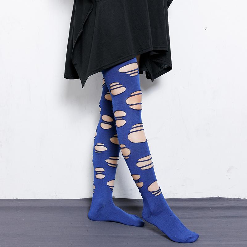 Solid Color Hole Long Tube Socks