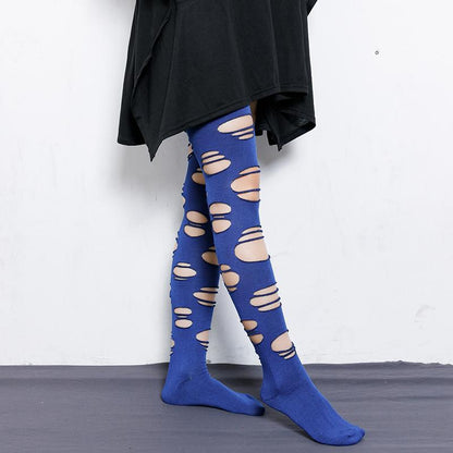 Solid Color Hole Long Tube Socks