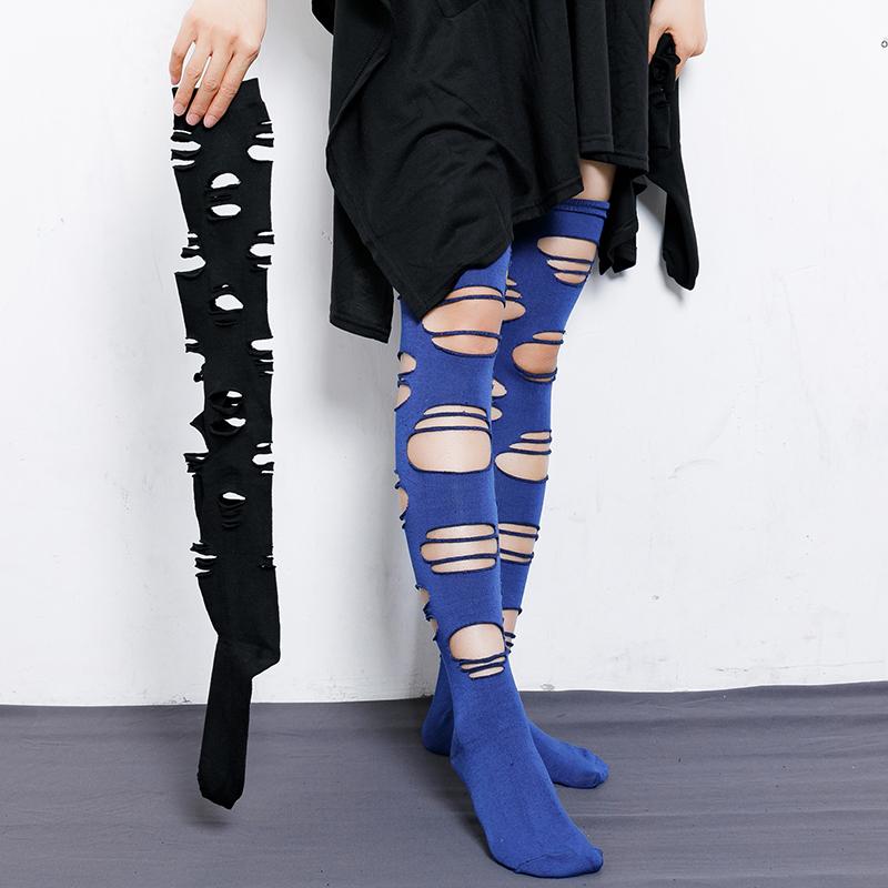 Solid Color Hole Long Tube Socks