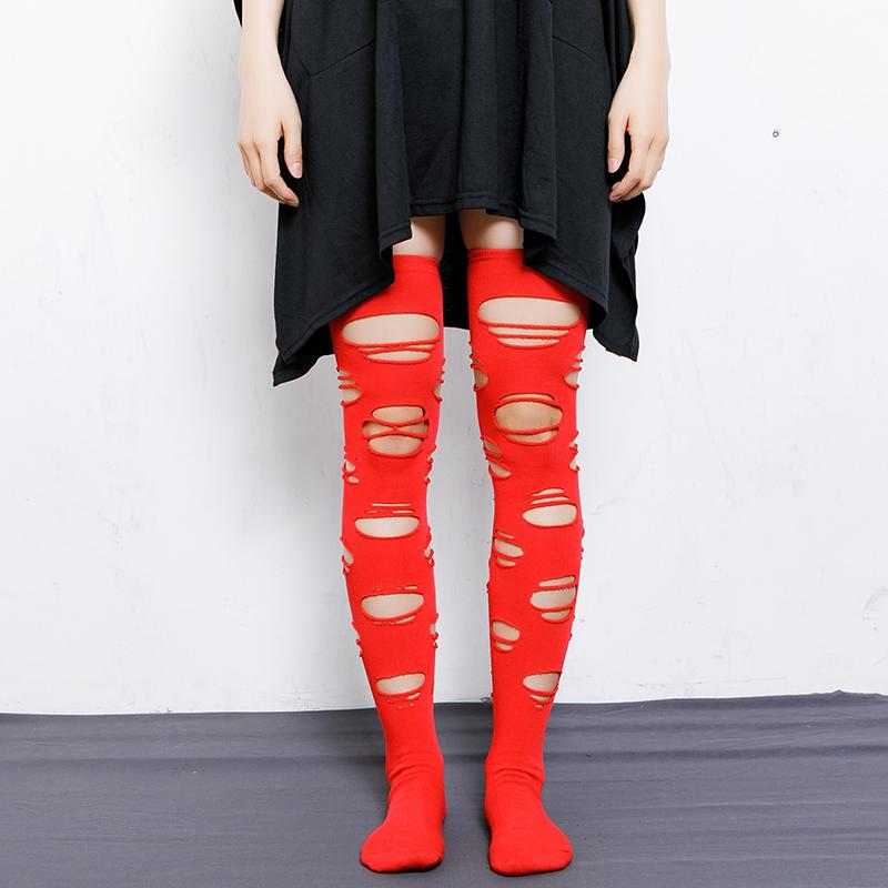 Solid Color Hole Long Tube Socks