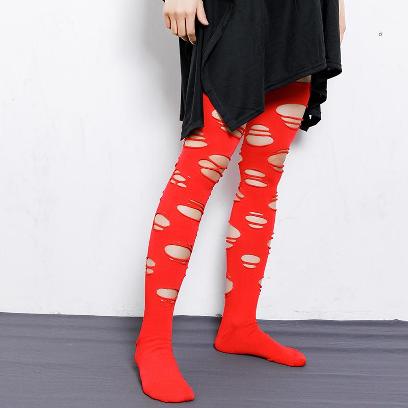 Solid Color Hole Long Tube Socks