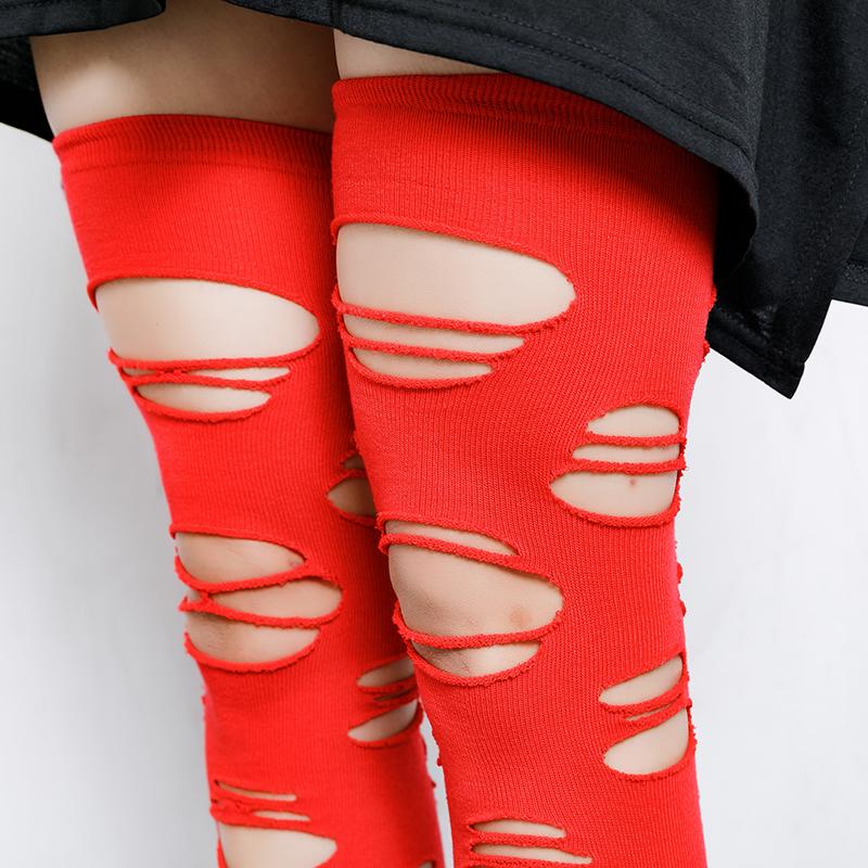 Solid Color Hole Long Tube Socks