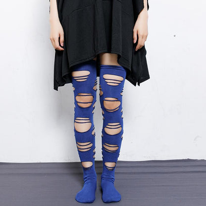 Solid Color Hole Long Tube Socks