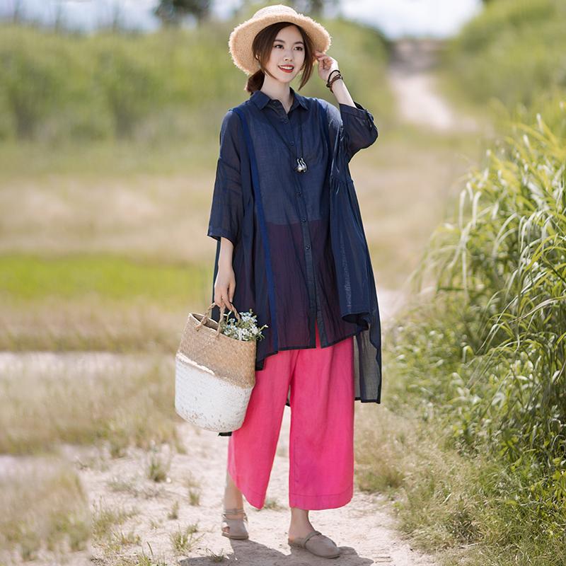 Solid Color Irregular Hem Casual Loose Shirt