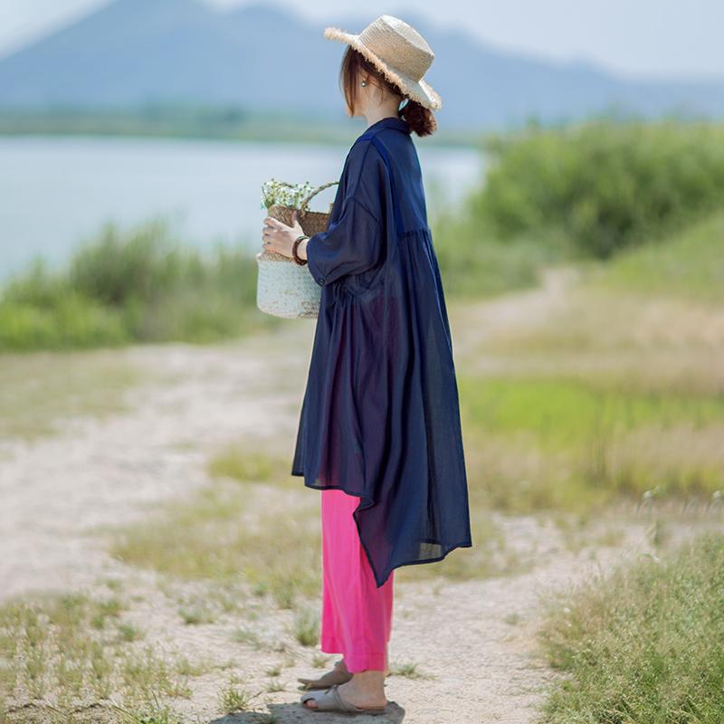 Solid Color Irregular Hem Casual Loose Shirt